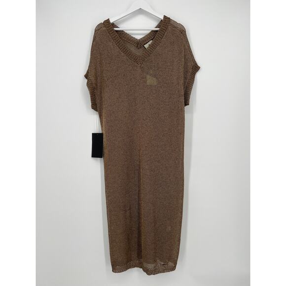 TUCKERNUCK Tuckernuck Bronze Metallic Knit Indie Dress NWT Size Large - Picture 6 of 12